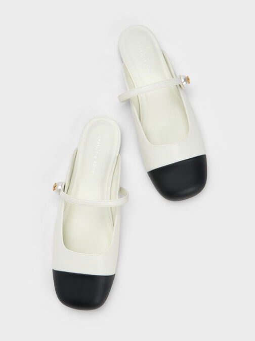 Pearl Embellished Flat Mules, White, hi-res