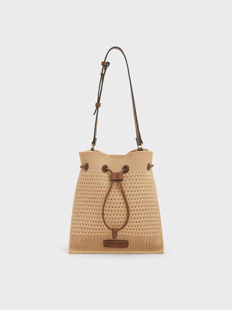 Ida Knitted Bucket Bag, Beige, hi-res