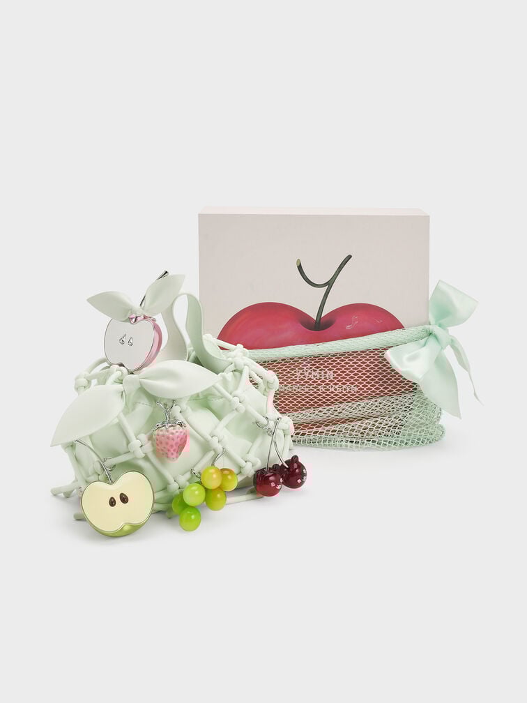 Ally Ruched Slouchy Knotted Bag & Fruit Charms Set, Mint Sorbet, hi-res