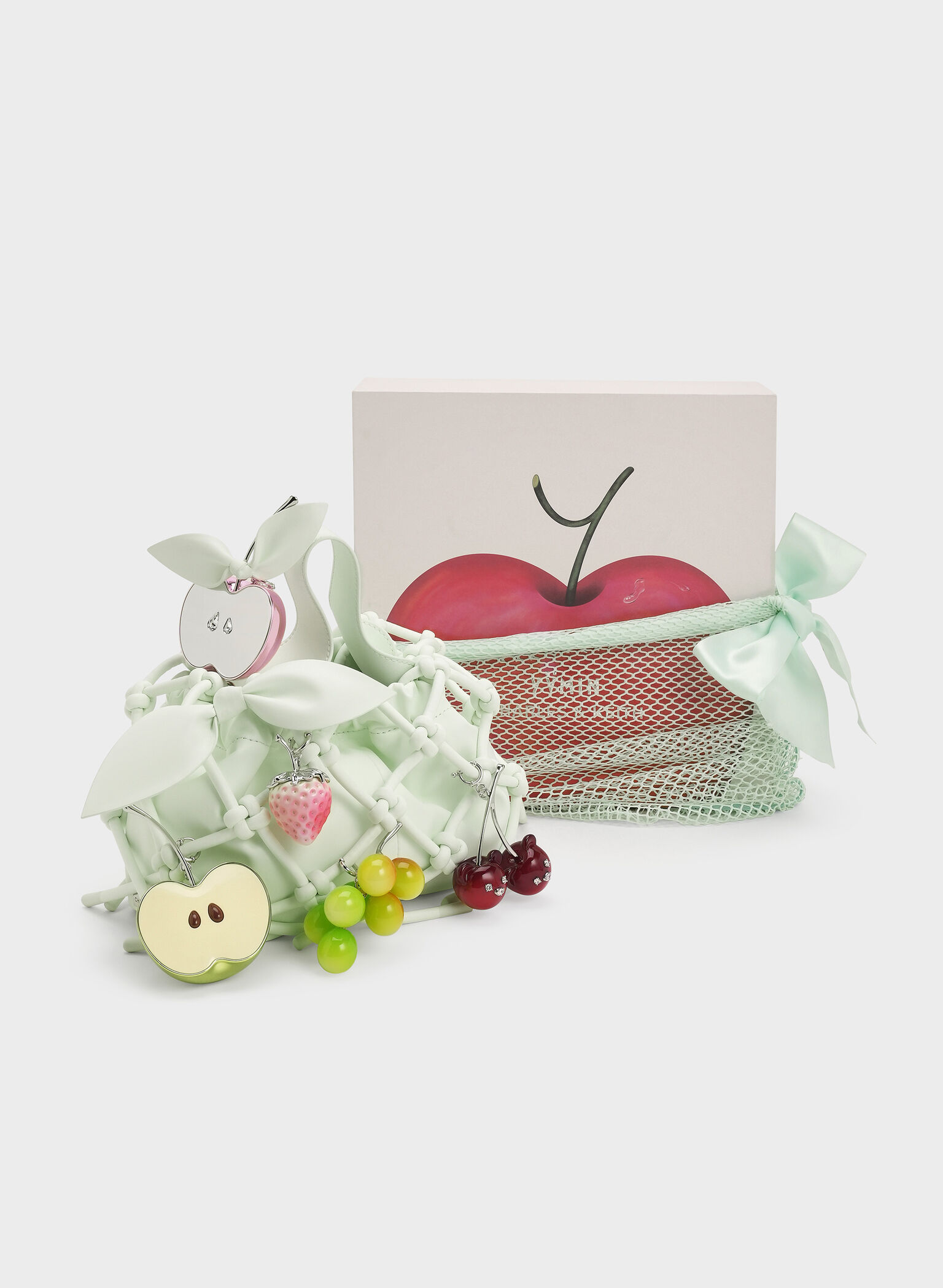 Ally Ruched Slouchy Knotted Bag & Fruit Charms Set, Mint Sorbet, hi-res