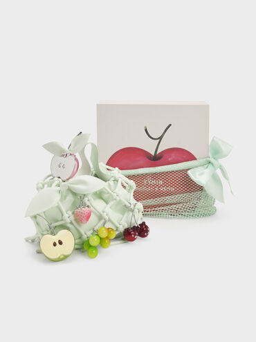 Ally Ruched Slouchy Knotted Bag & Fruit Charms Set, Mint Sorbet, hi-res
