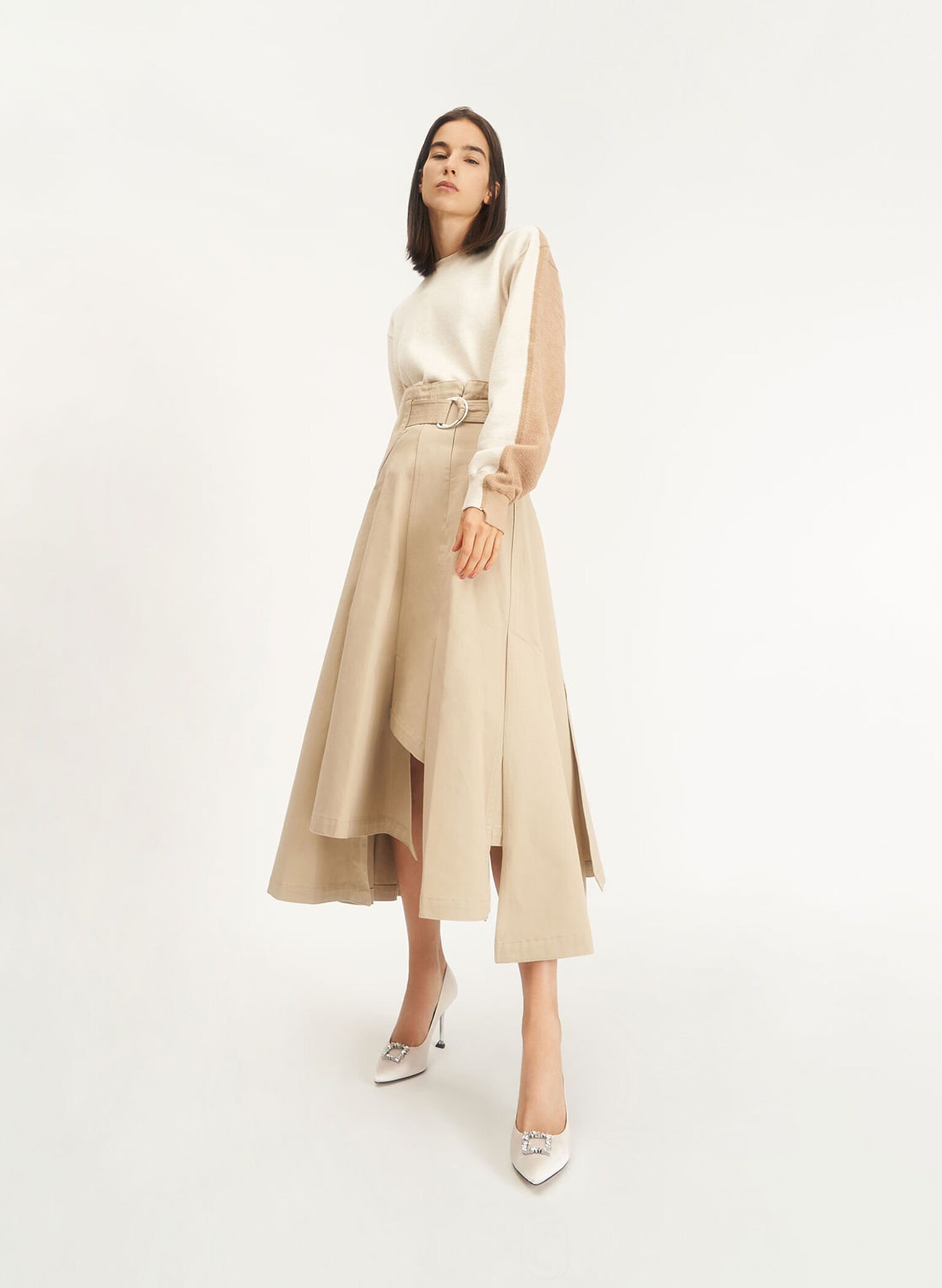 Satin Gem-Embellished Pumps, Cream, hi-res