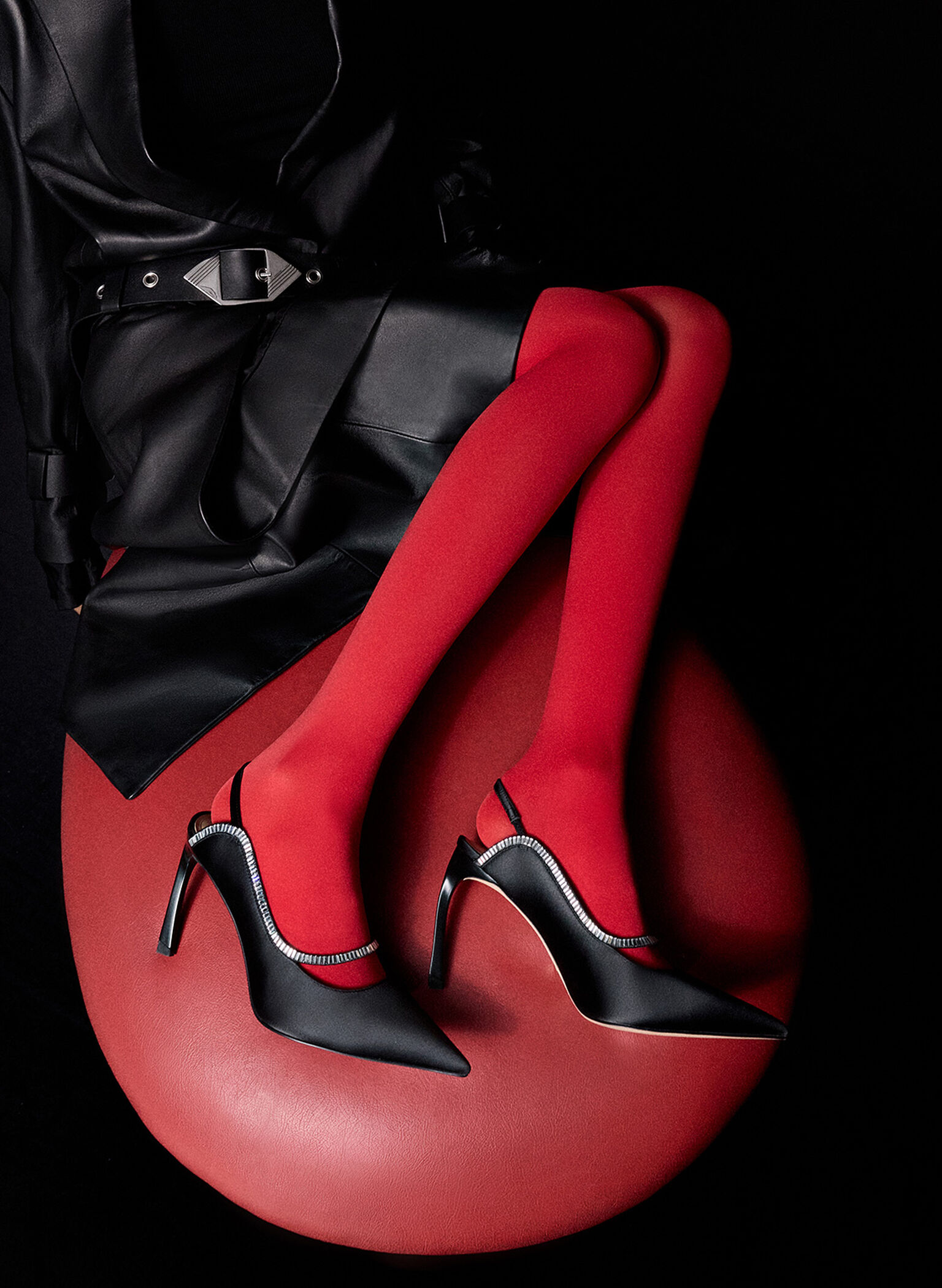 Recycled Polyester Crystal-Embellished Pointed-Toe Slingback Pumps, Black Textured, hi-res