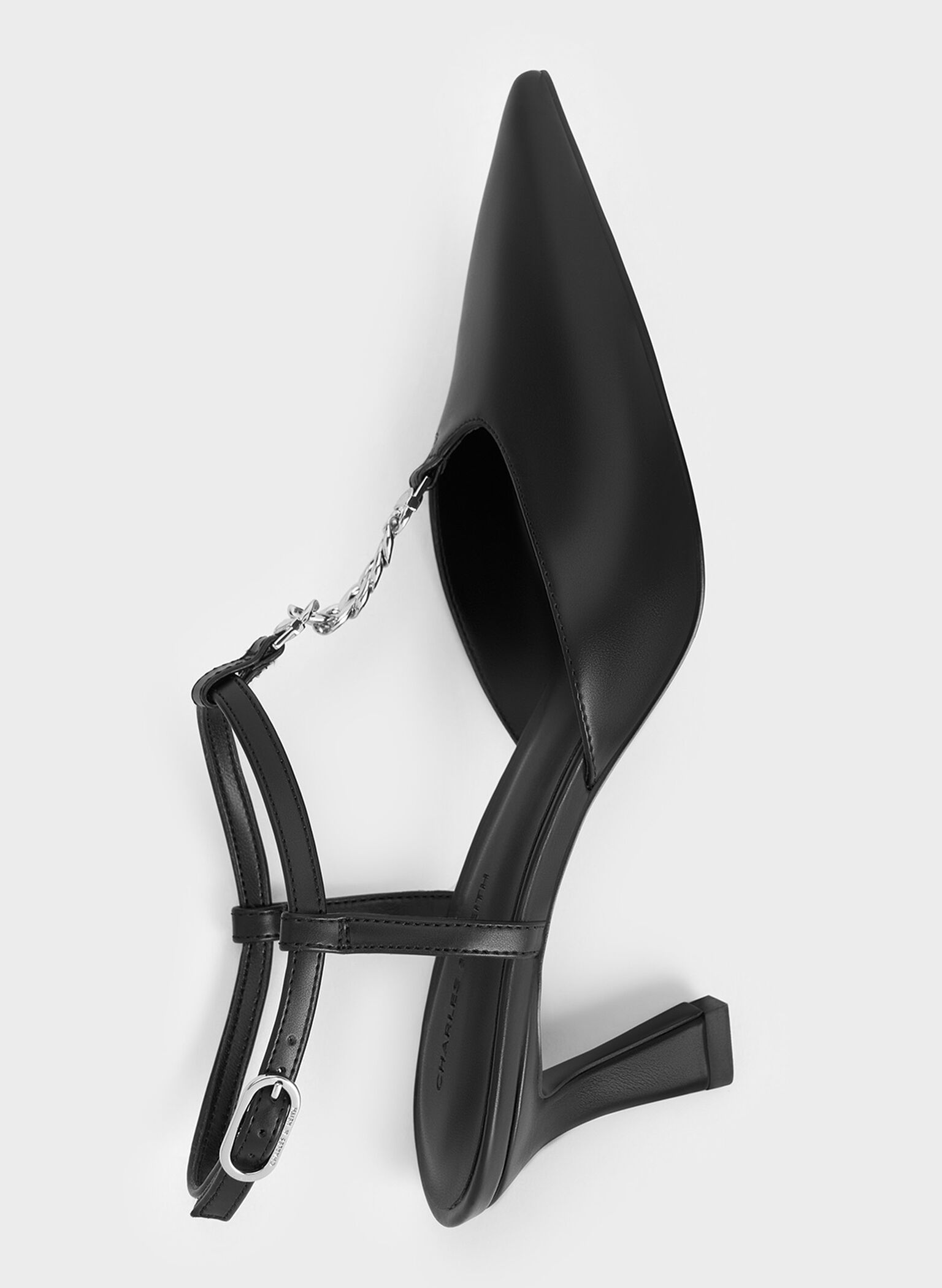 T-Bar Chain-Link Pointed-Toe Pumps, Black, hi-res