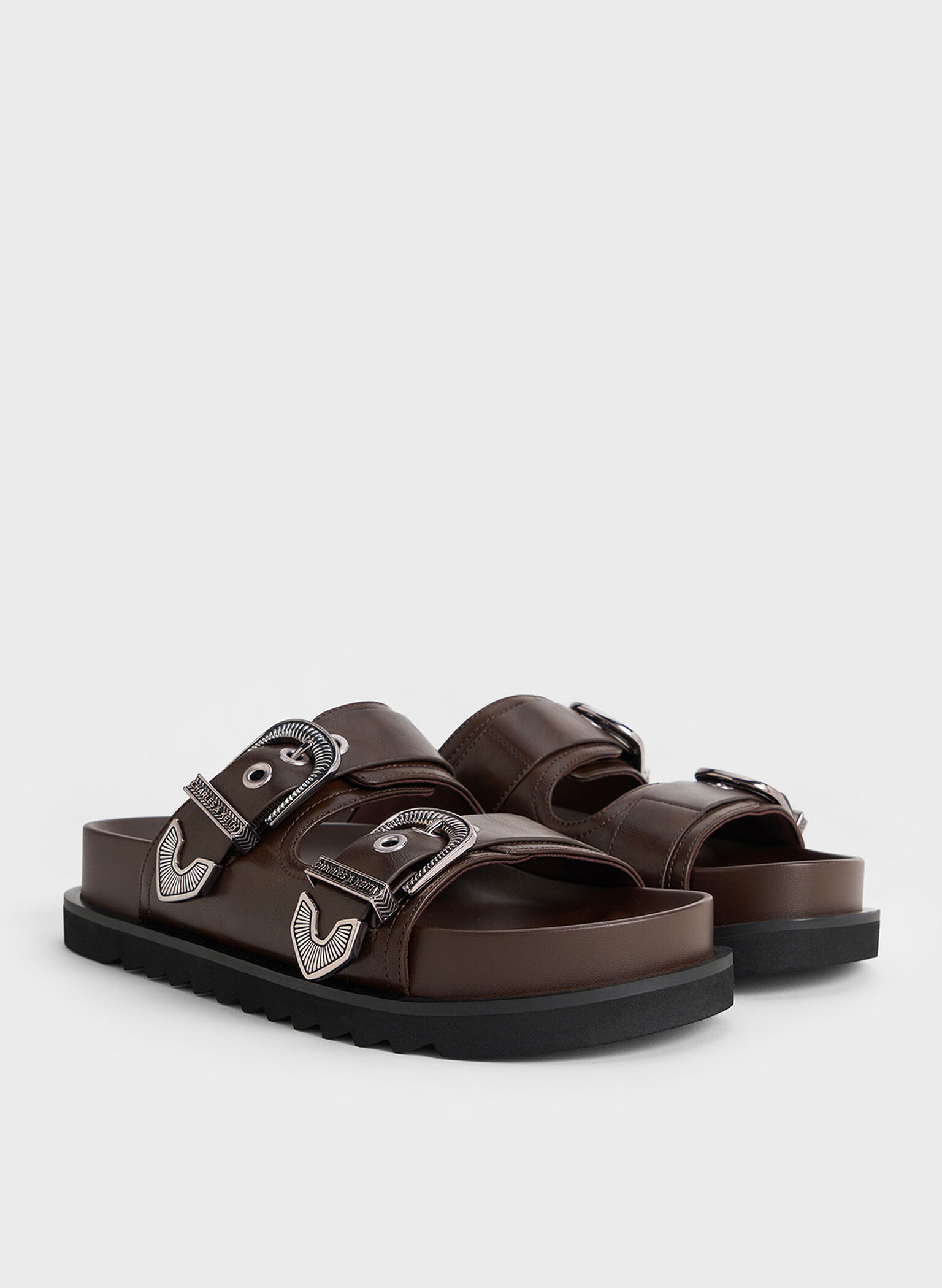 Kirke Buckled Double-Strap Sandals, Dark Brown, hi-res