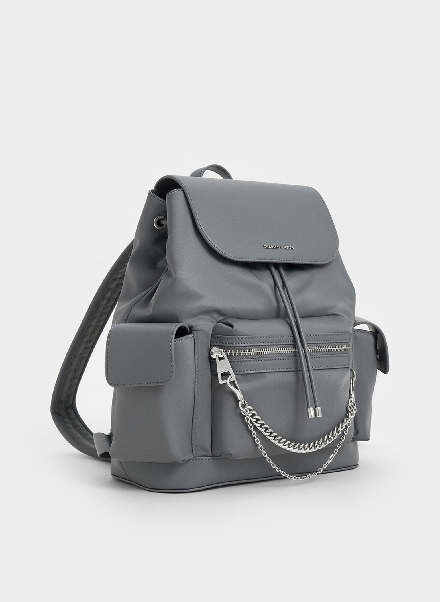 Nylon Puffy Chain-Link Backpack, Grey, hi-res