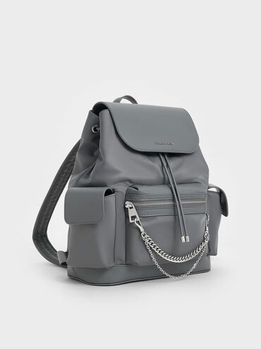 Nylon Puffy Chain-Link Backpack, Grey, hi-res