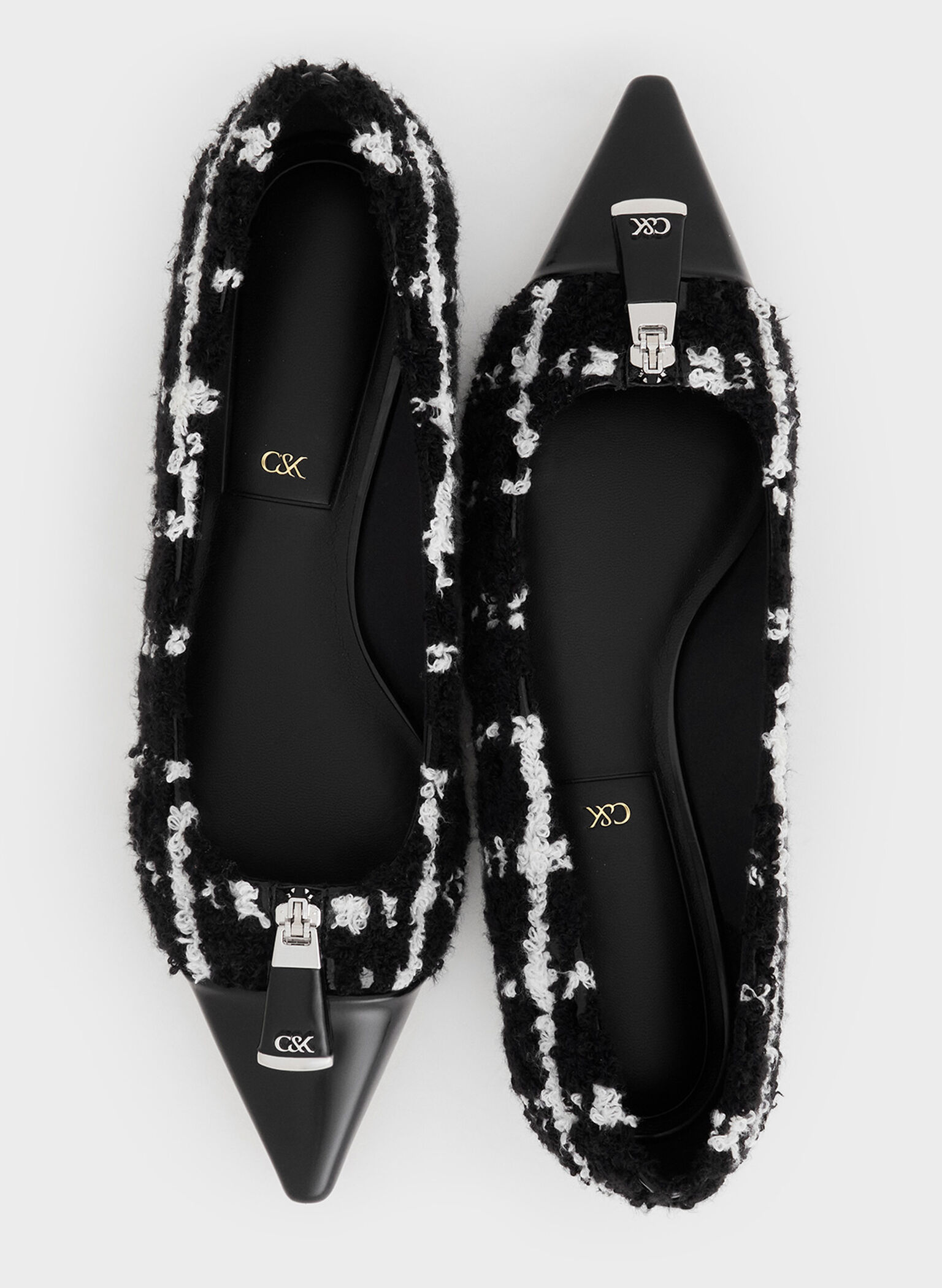 Nina Tweed & Leather Pointed Cap-Toe Flats, Multi, hi-res