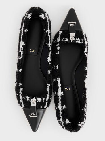Nina Tweed & Leather Pointed Cap-Toe Flats, Multi, hi-res