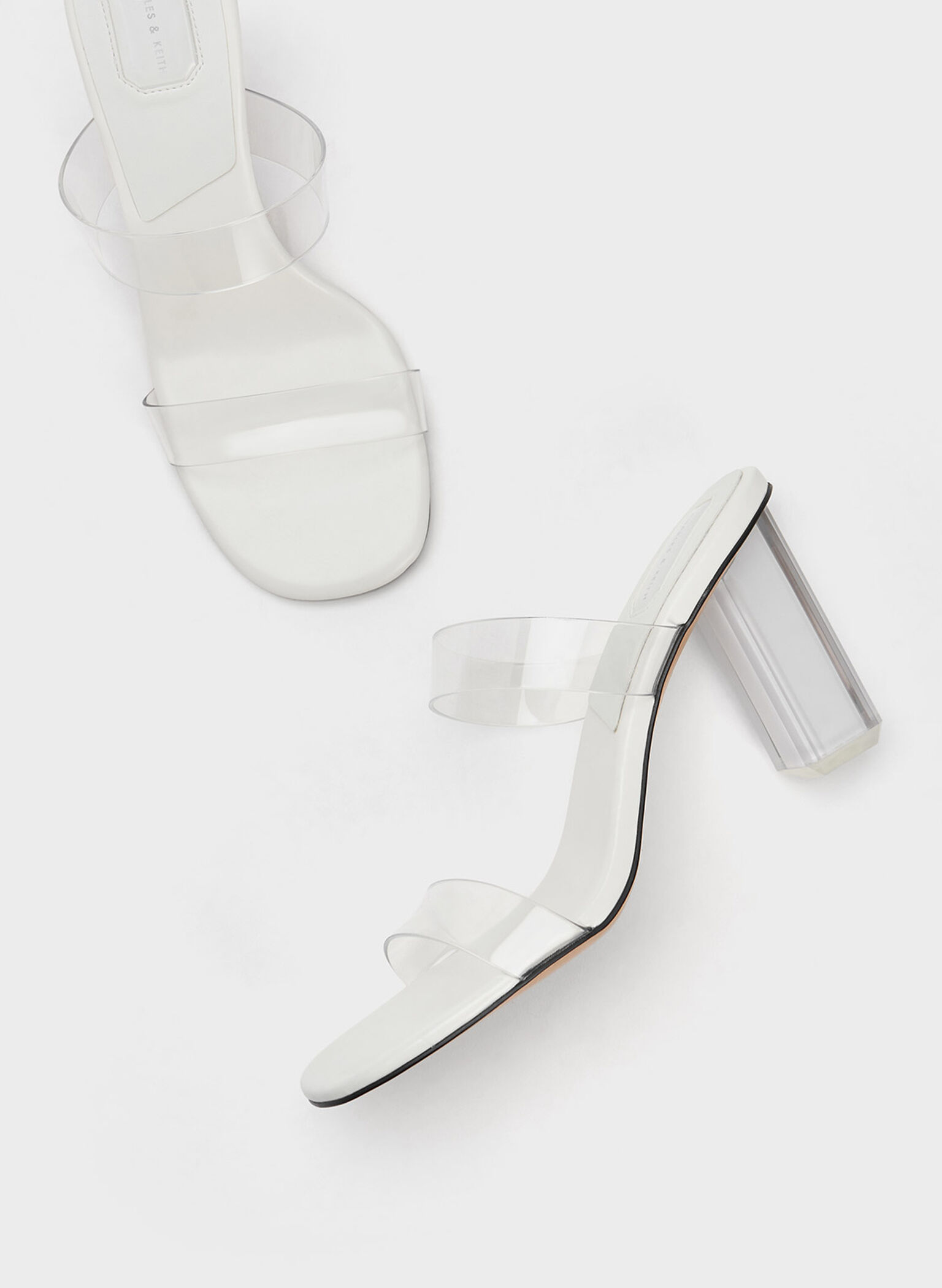 Fia Geometric Heel Mules, White, hi-res