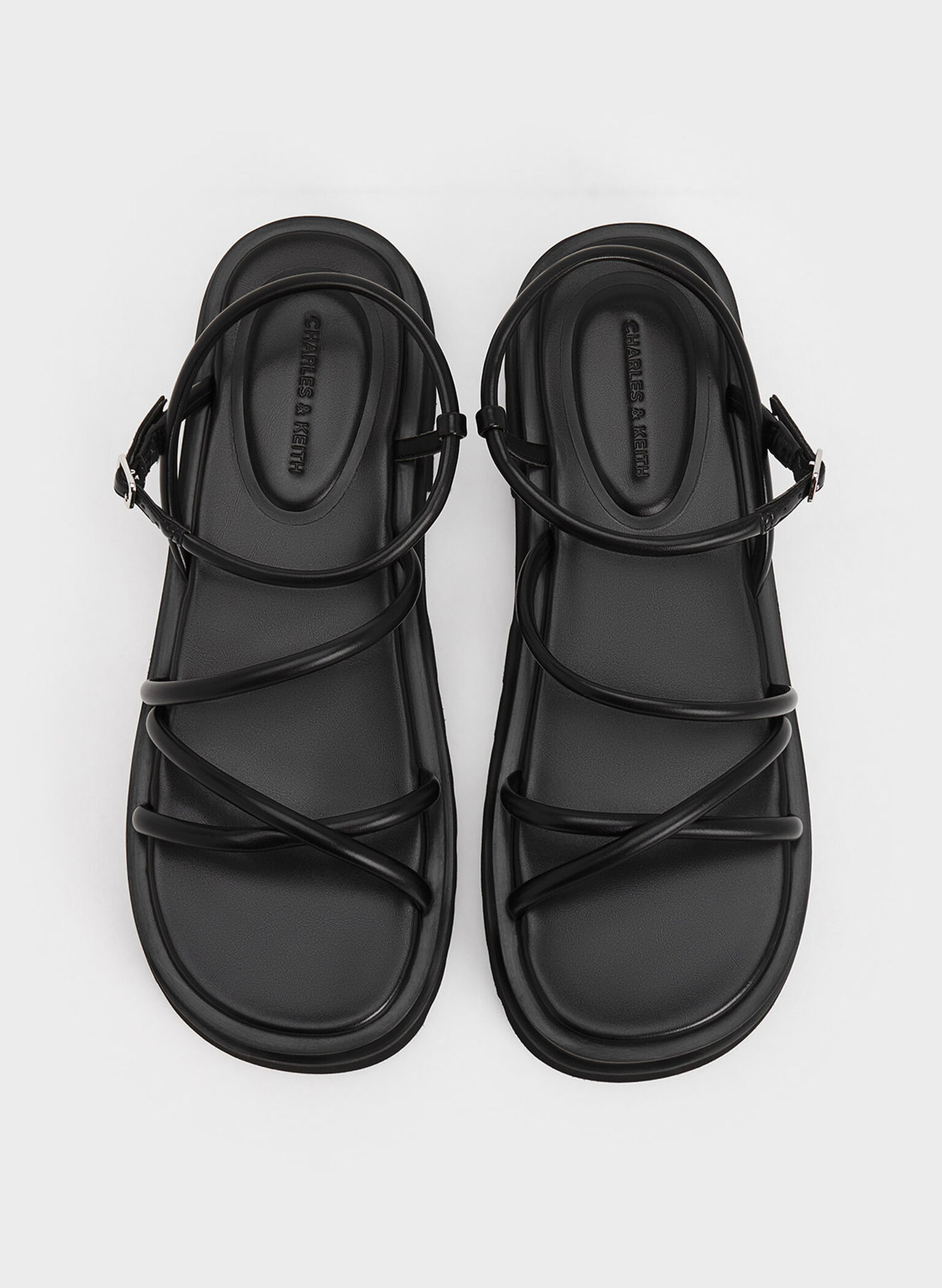 Tubular Strap Sandals, Black, hi-res