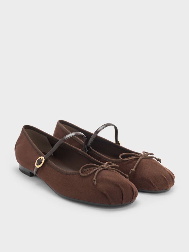 Emiko Faux Suede Bow Mary Jane Flats, Dark Brown Textured, hi-res