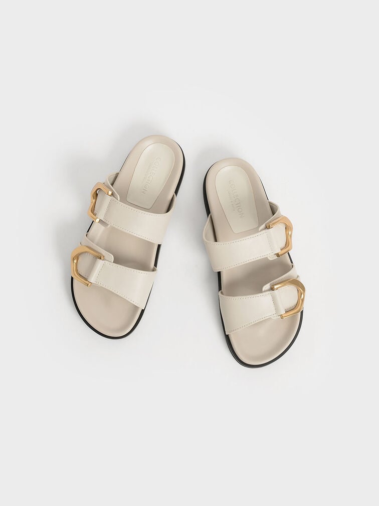 Gabine Buckled Leather Slides​, Chalk, hi-res