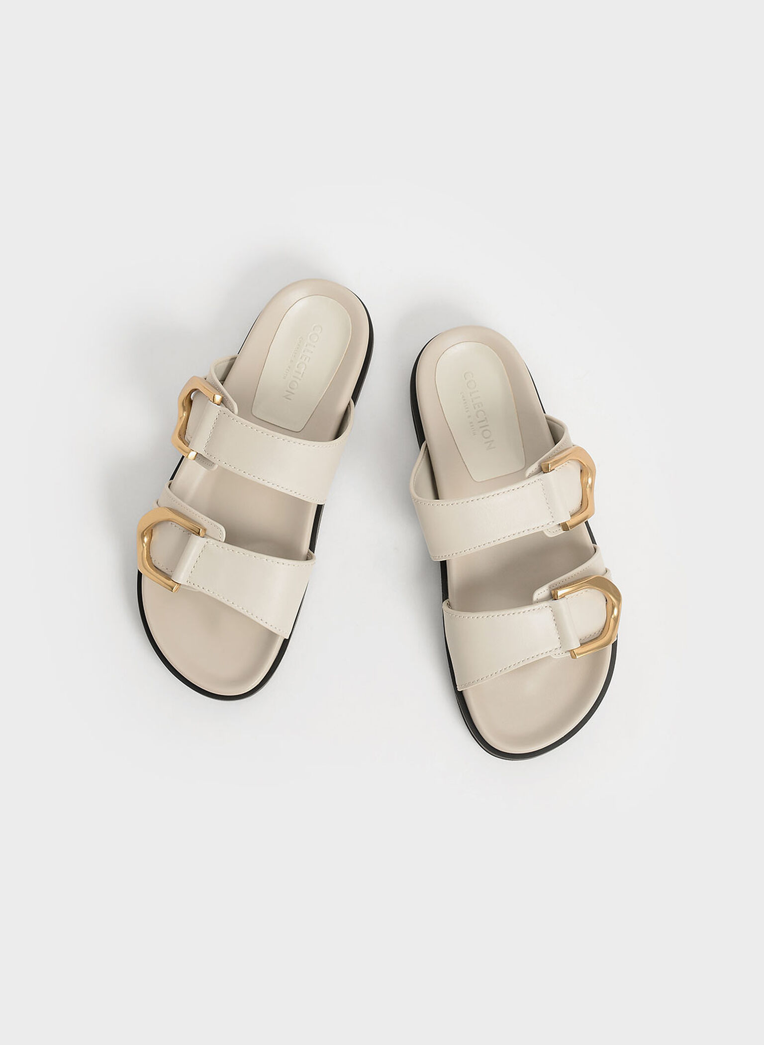 Gabine Buckled Leather Slides​, Chalk, hi-res
