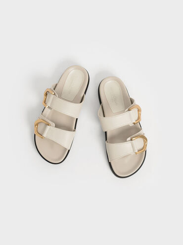 Gabine Buckled Leather Slides, Chalk, hi-res