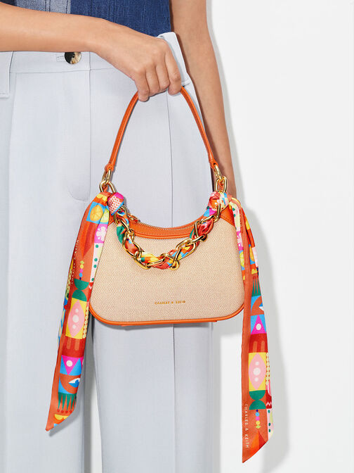 Mini Alcott Scarf Handle Canvas Bag, Orange, hi-res
