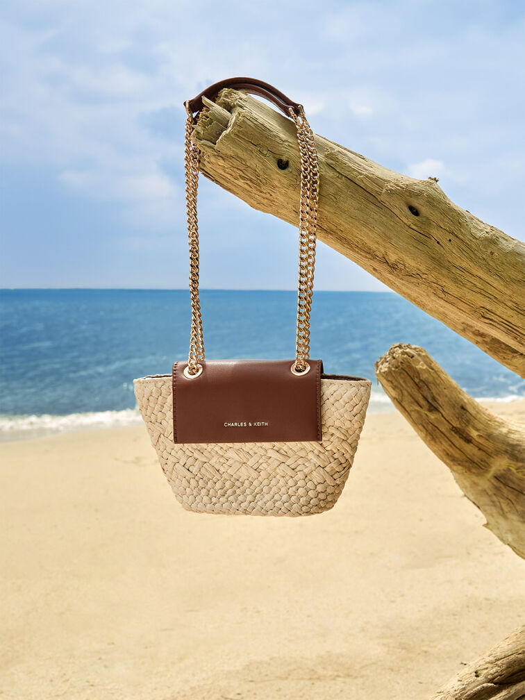 Shalia Raffia Chain-Strap Crossbody Bag, Natural Raffia, hi-res