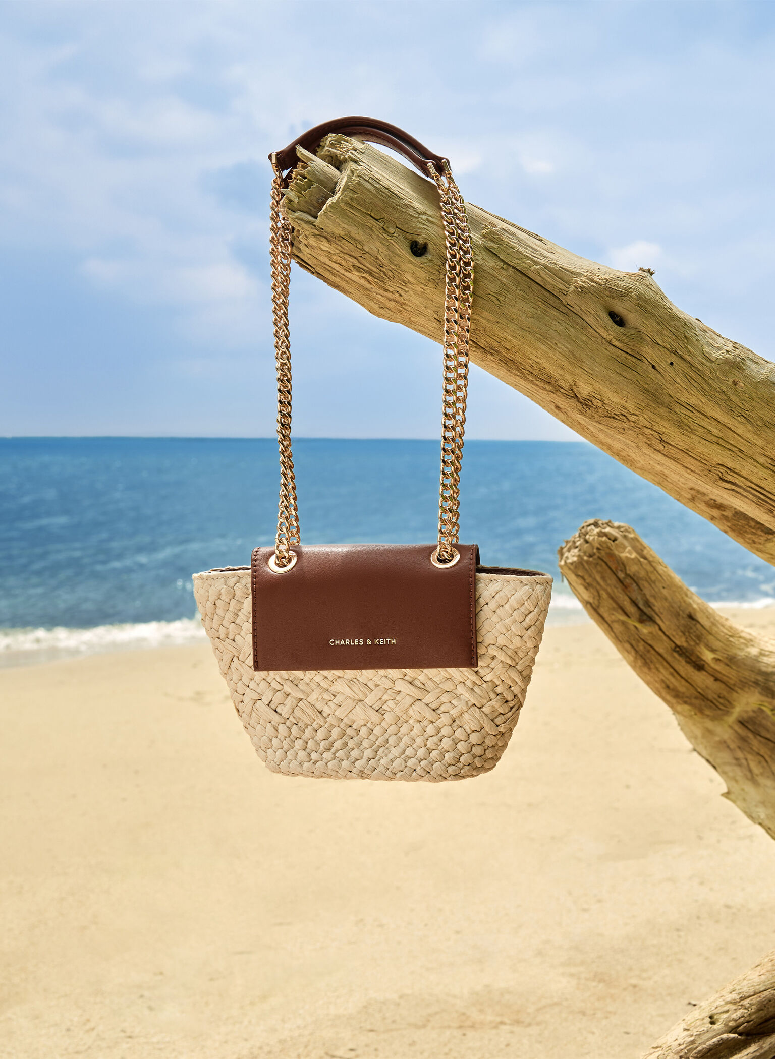 Shalia Raffia Chain-Strap Crossbody Bag, Natural Raffia, hi-res