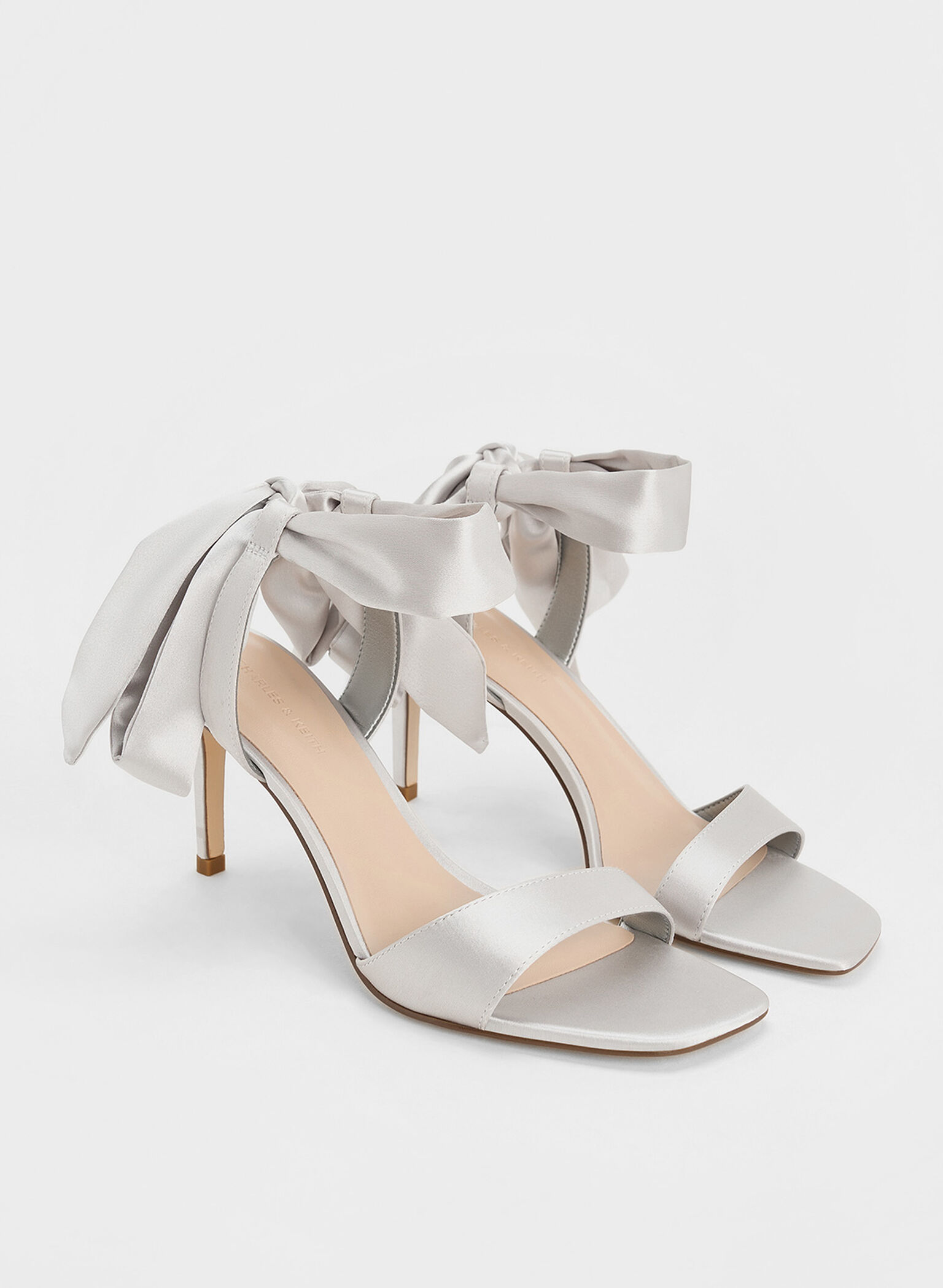 Eliana Satin Tie-Around Heeled Sandals, Silver, hi-res