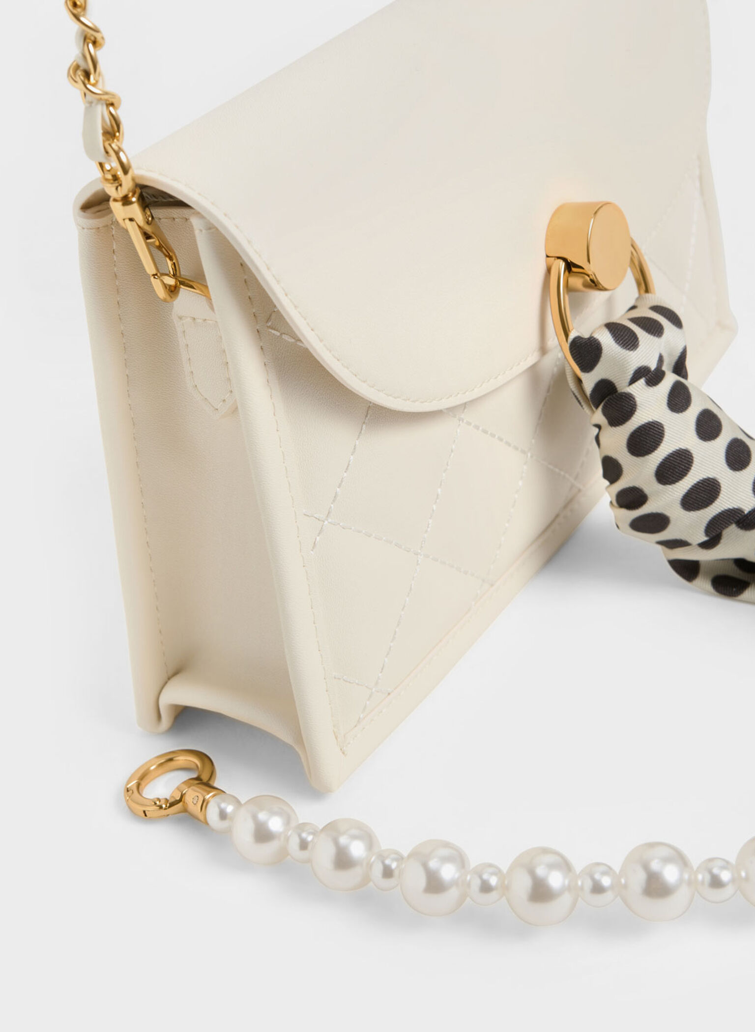 Roza Beaded Handle Scarf Bag, Cream, hi-res