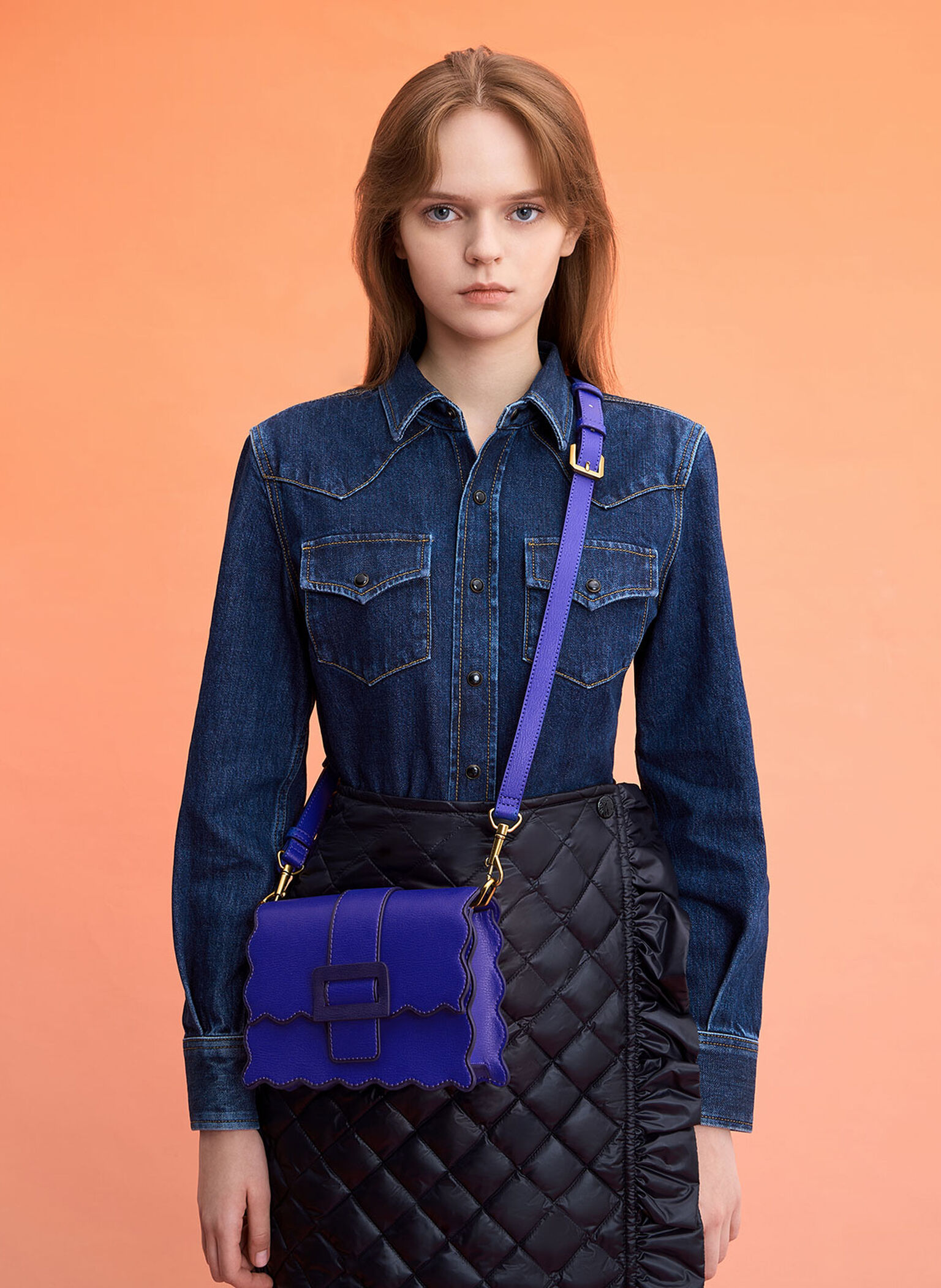 Waverly Scallop-Trim Bag, Cobalt, hi-res