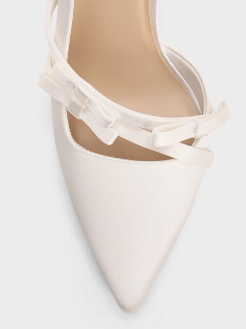 Jessy Recycled Polyester Bow Slingback Pumps, White, hi-res