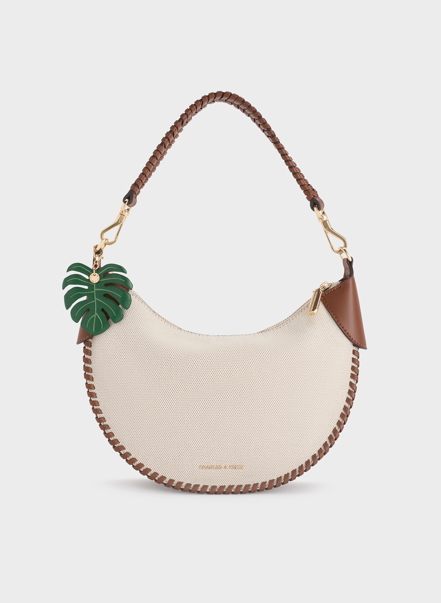 Blume Canvas Braided Curved Hobo Bag, Taupe Canvas, hi-res