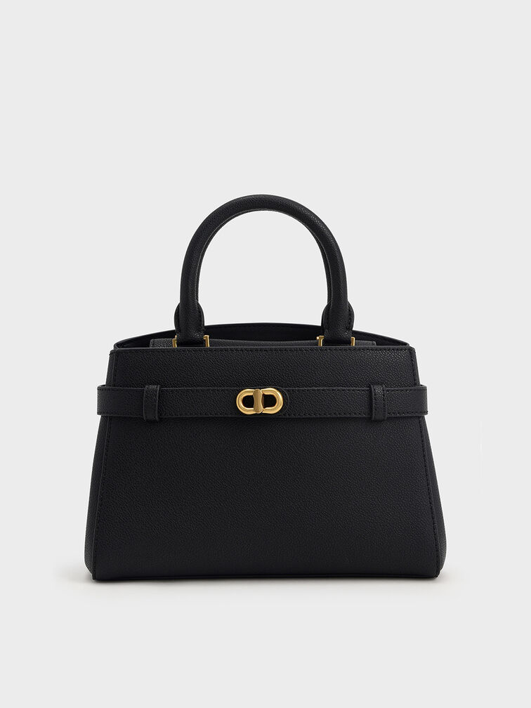 Aubrielle Metallic-Accent Belted Bag, Black, hi-res