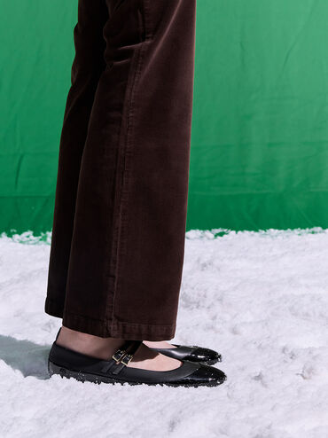 Leather & Patent Double-Strap Mary Jane Flats, Black, hi-res