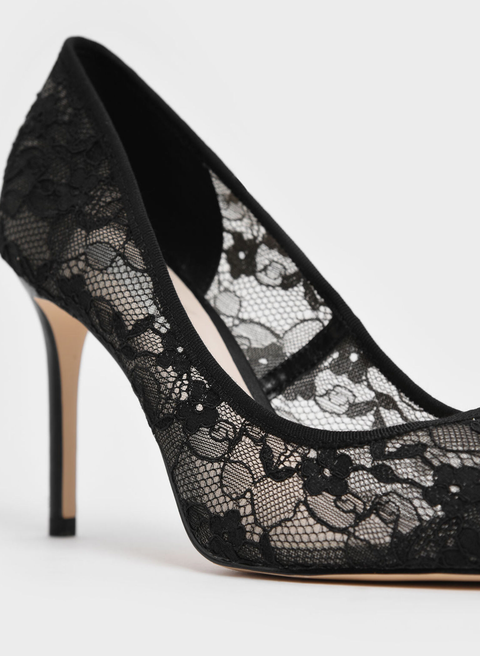 Lace Stiletto Pumps, Black, hi-res