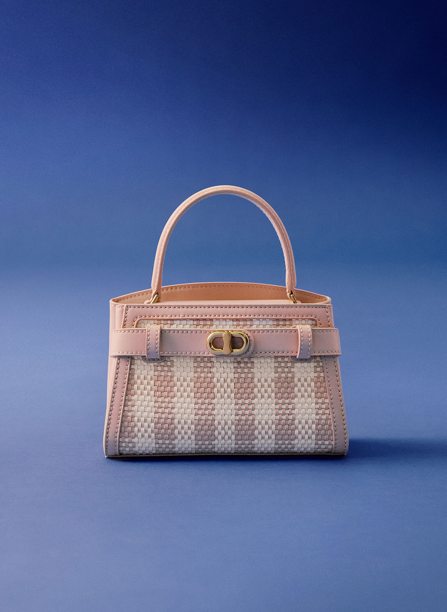 Aubrielle Checkered Top Handle Bag, Light Pink, hi-res