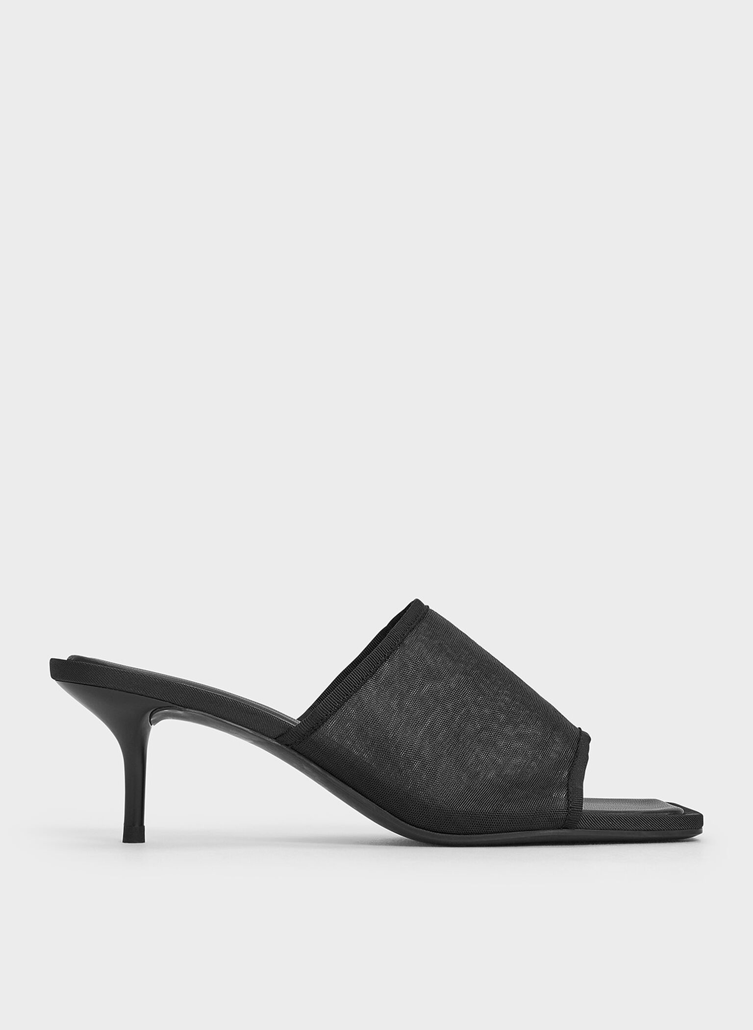 Loren Mesh Kitten-Heel Mules, Black Textured, hi-res