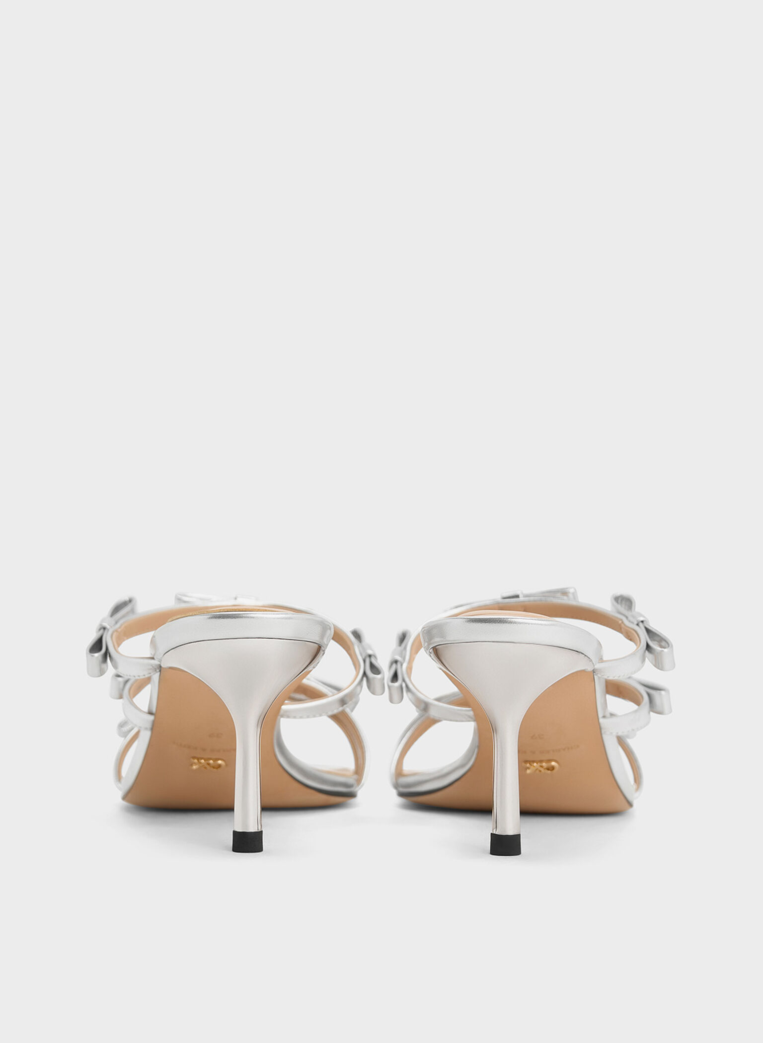 Jessy Metallic Leather Bow Heeled Sandals, Silver, hi-res