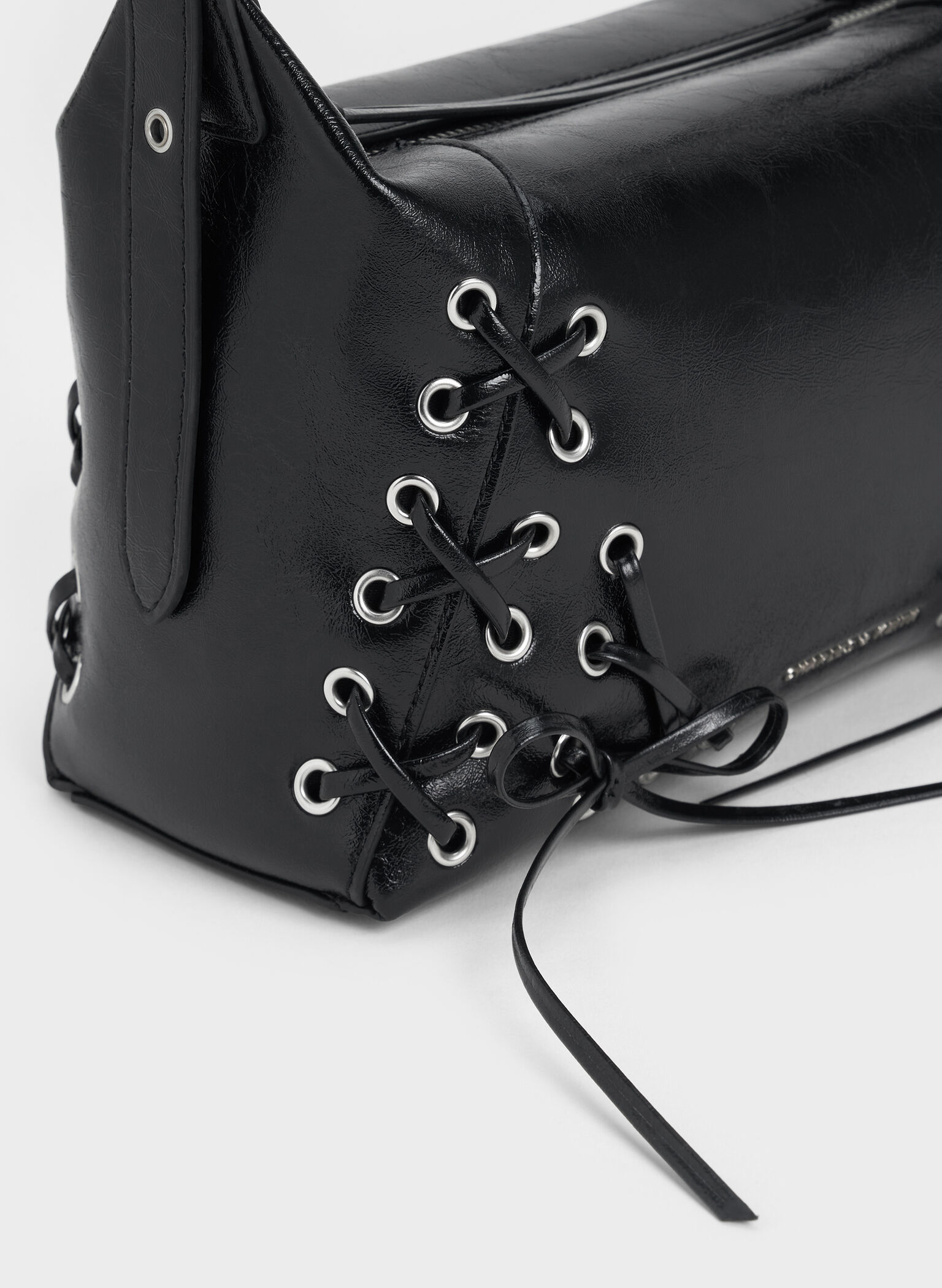Xylia Grommet Lace-Up Shoulder Bag, Noir, hi-res
