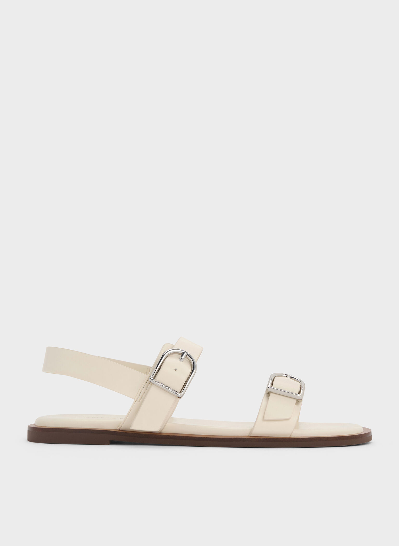 Double Buckle-Strap Slingback Sandals, Cream, hi-res