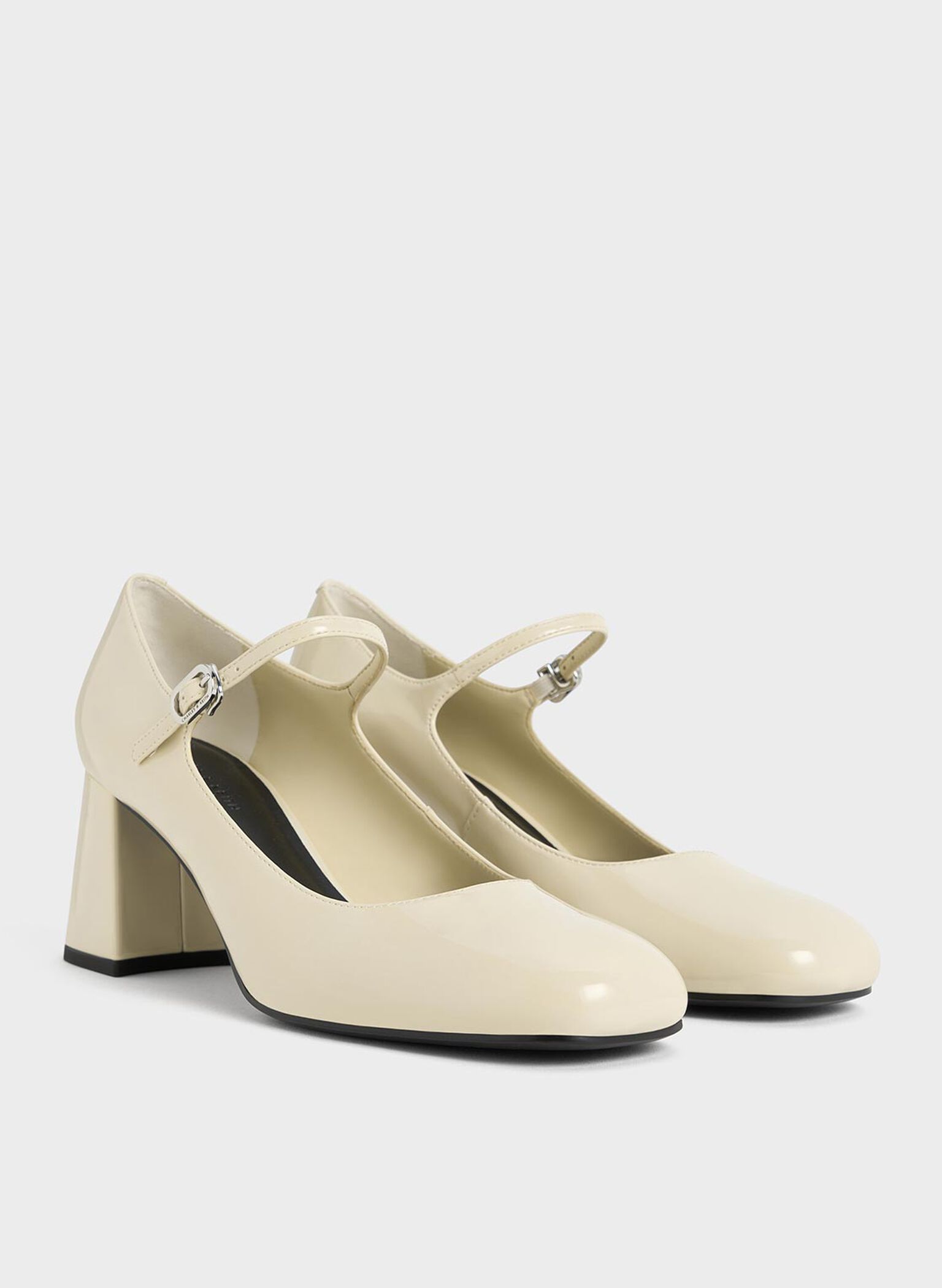 Patent Block-Heel Mary Jane Pumps, Chalk, hi-res