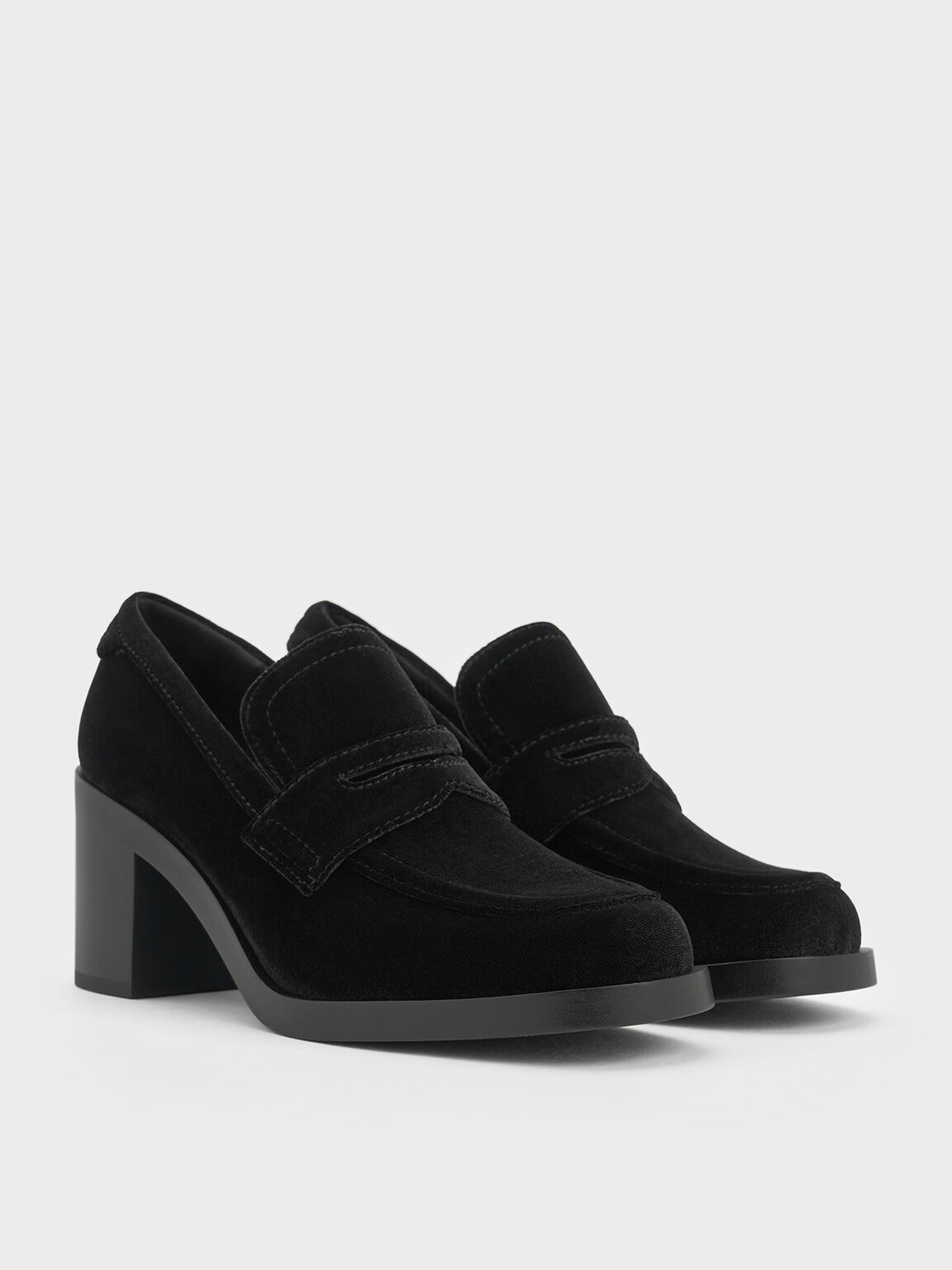 Black Penny Loafer Block Heel Pumps CHARLES KEITH UK
