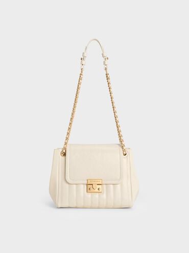 Donna Crinkle-Effect Shoulder Bag, Cream, hi-res