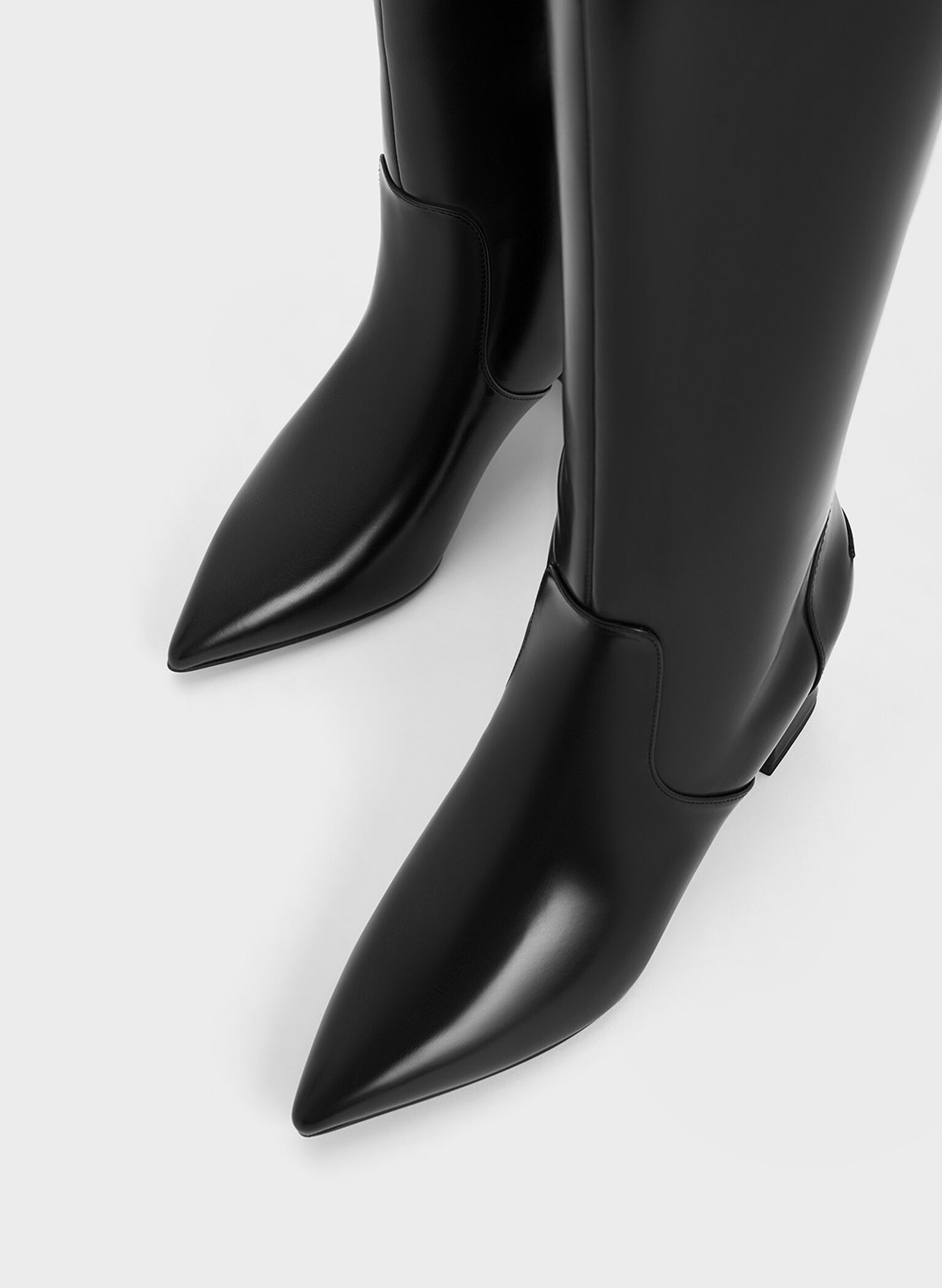 Lucinda Trapeze-Heel Knee-High Boots, Black Box, hi-res