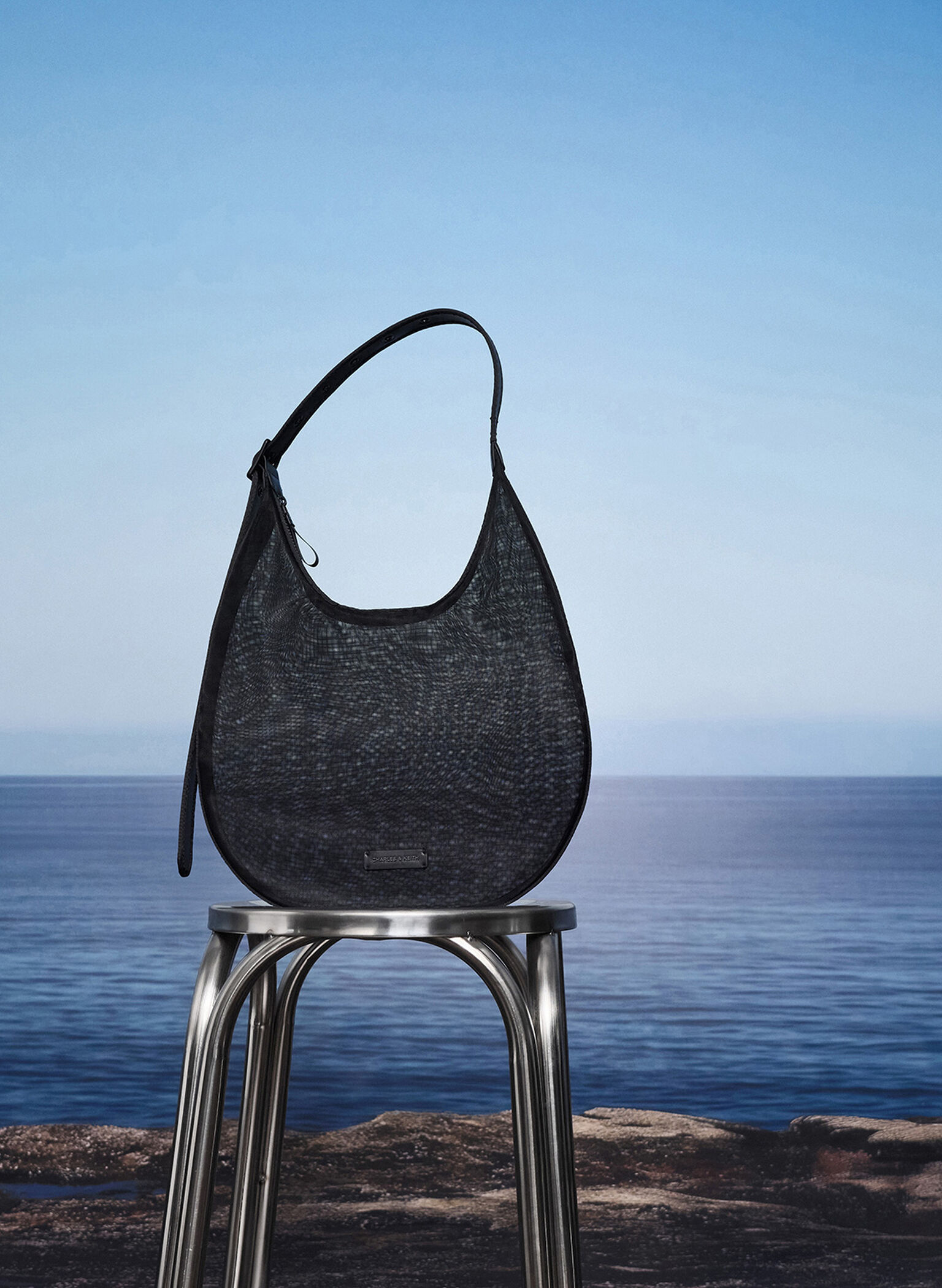 Mesh Crescent Hobo Bag, Jet Black, hi-res