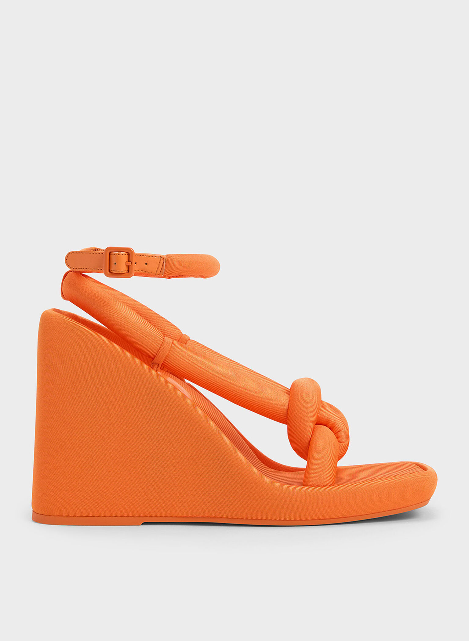 Toni Knotted Puffy-Strap Wedges, Orange, hi-res
