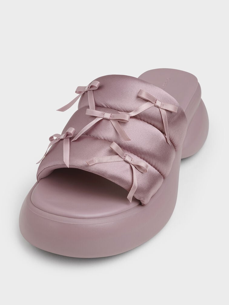 Recycled Polyester Bow Puffy Sports Sandals, Pink, hi-res