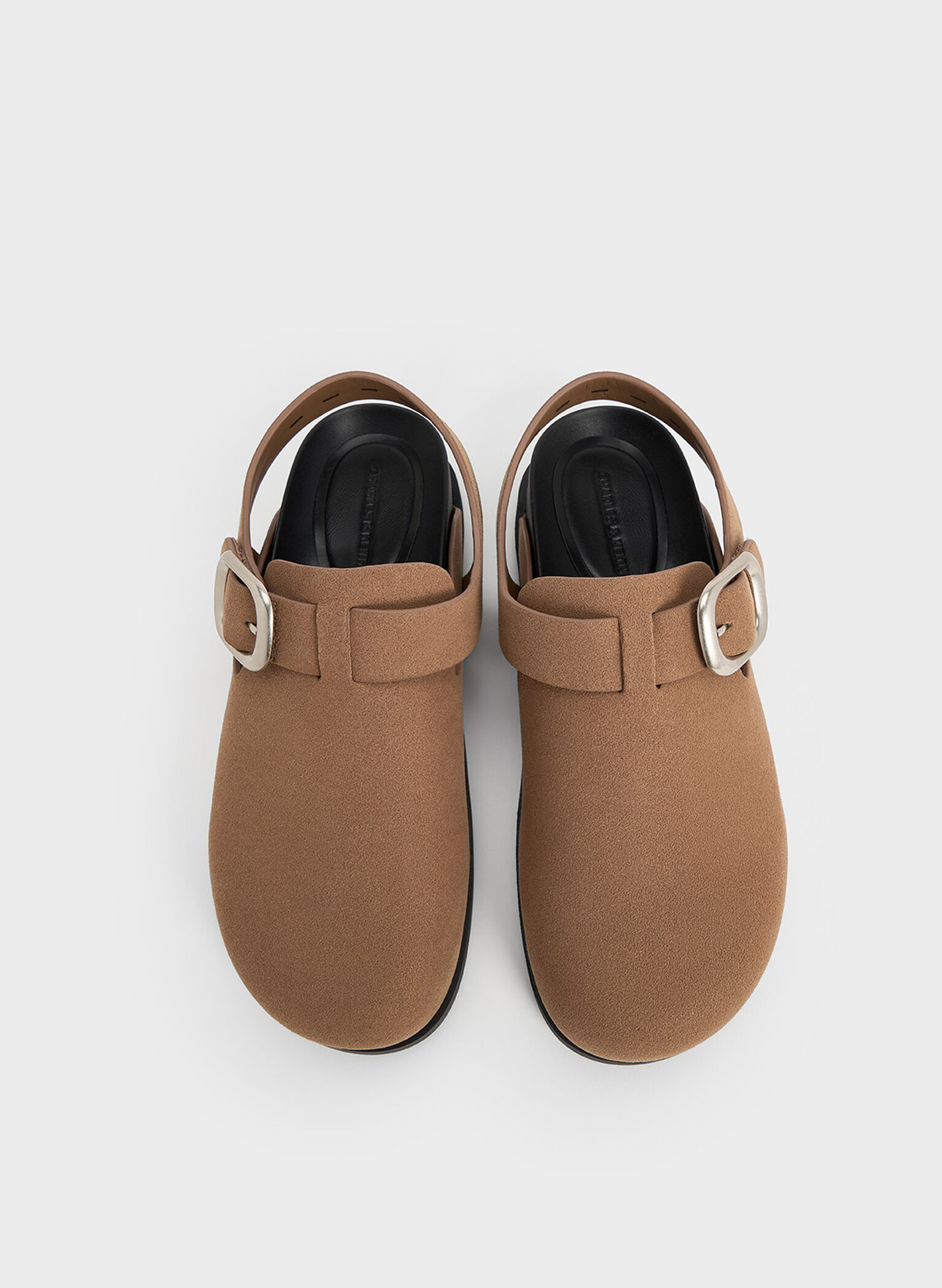 Suede Buckled Slingback Mules, Brown, hi-res