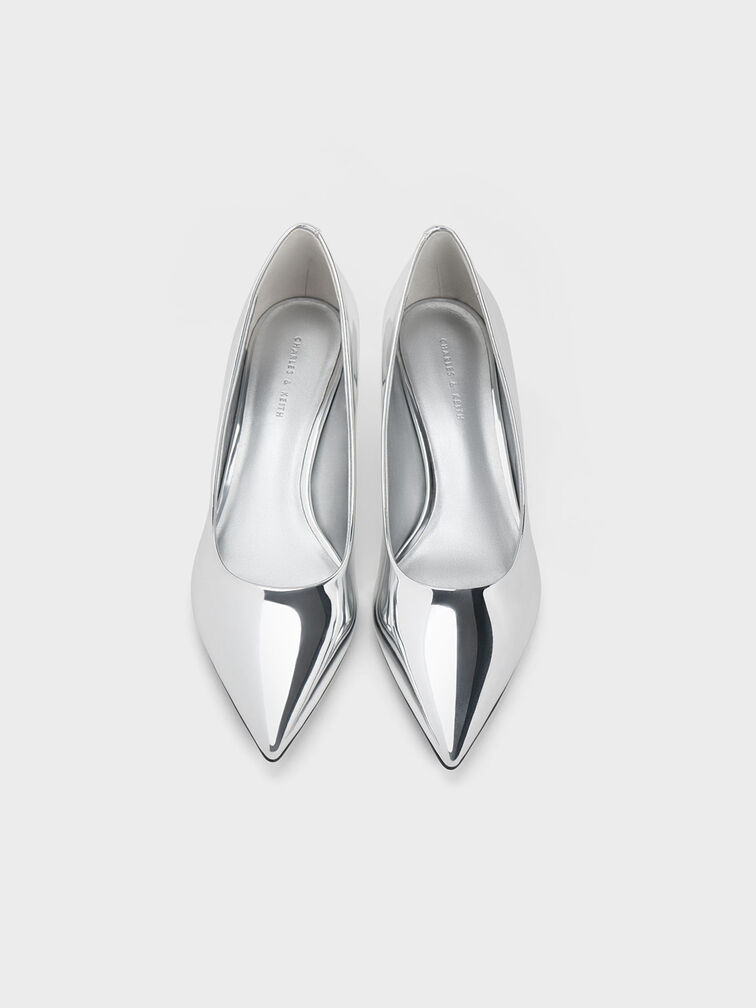 Curtis Metallic Pointed-Toe Kitten Heel Pumps, Silver, hi-res