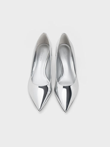 Curtis Metallic Pointed-Toe Kitten Heel Pumps, Silver, hi-res