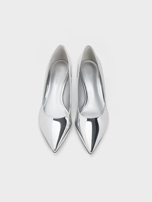 Curtis Metallic Pointed-Toe Kitten Heel Pumps, Silver, hi-res