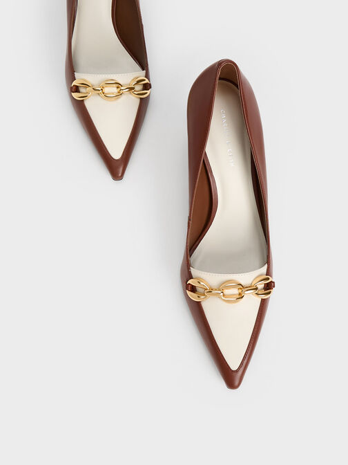 Avani Chunky Chain Stilleto Heel Pumps, Cognac, hi-res
