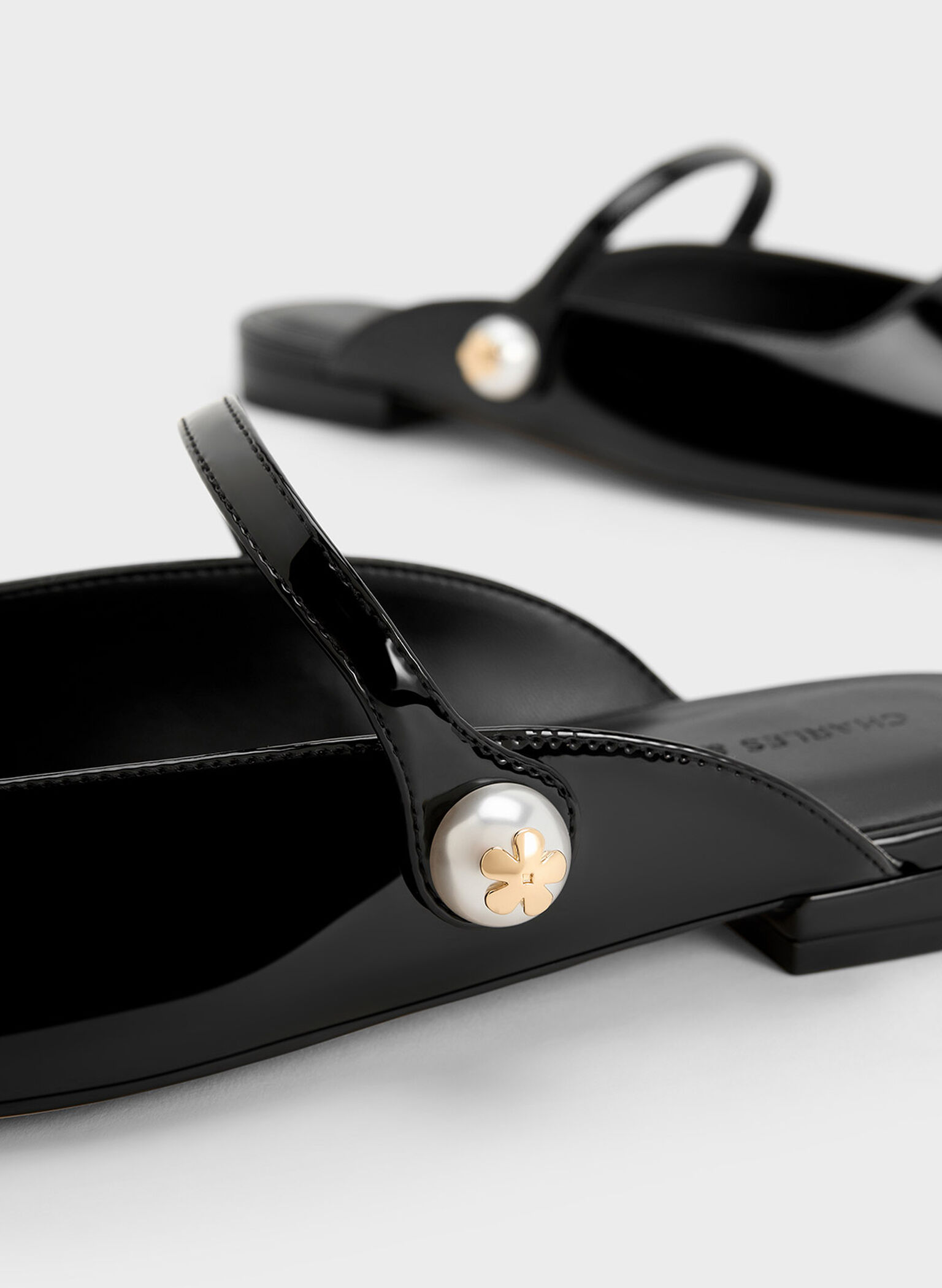 Aeryn Patent Pearl Embellished Flat Mules, Black Patent, hi-res