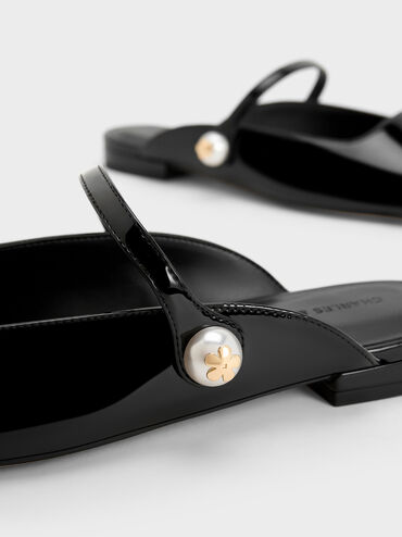 Aeryn Patent Pearl Embellished Flat Mules, Black Patent, hi-res