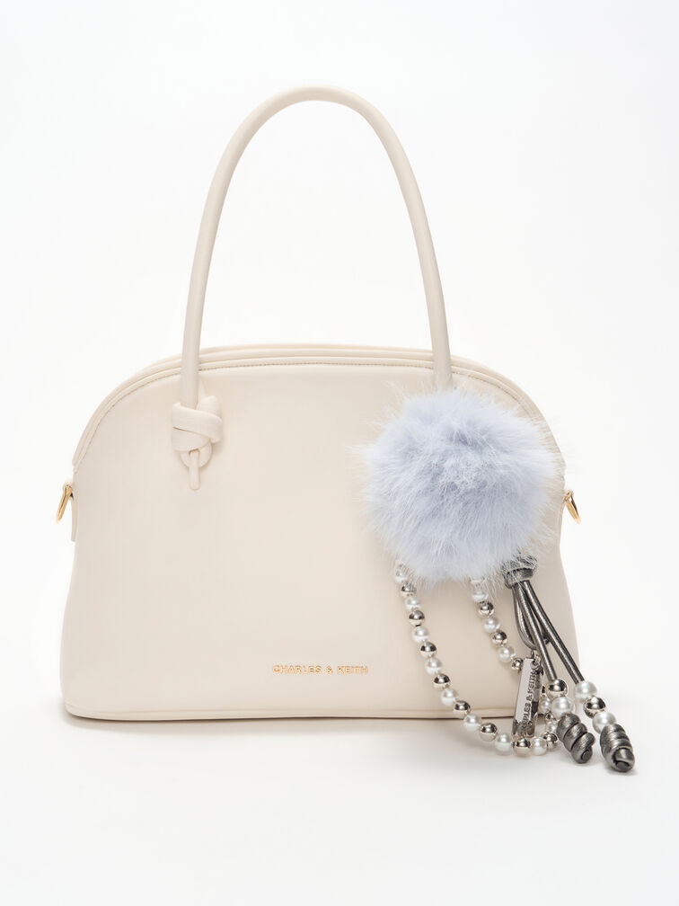 Pearl Beaded-Strap Furry Ball Charm, Sea Salt Blue, hi-res